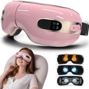 Huhubol Eye Massager with Heat and Cooling Relax Eye Strain Dry Eyes, Music Heated Eye Massager Reduce Dark Circles, Eye Bags and Puffiness, Eye Mask Massager Improve Sleeping Best Gifts(Pink)