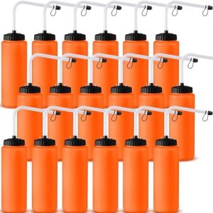 Maxcheck 30 Pcs 1 Liter Hockey Water Bottles BPA Free, Easy Squeezable Water Bottle with Long Straw, Plastic Sports Football Water Bottles for Baseball Lacrosse Hockey (Orange)
