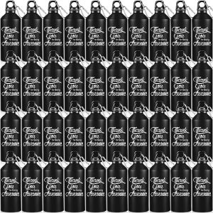 Uiifan 40 Pcs Aluminum Water Bottle 20 oz Thank You Gift Bottle Lightweight Water Bottles Leakproof Inspirational Water Bottle Thank You Appreciation Gifts for Teacher Employee Coworker(Black)